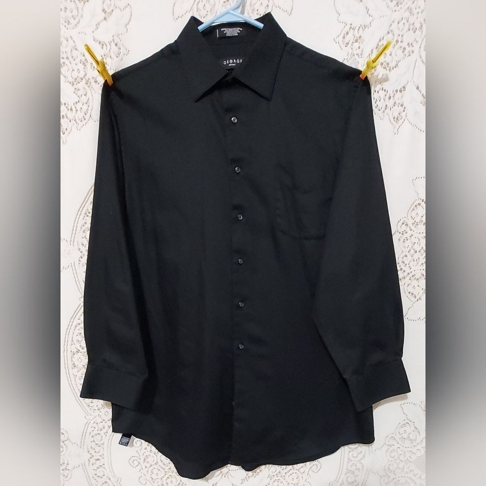 George Sateen black dress shirt size Large
